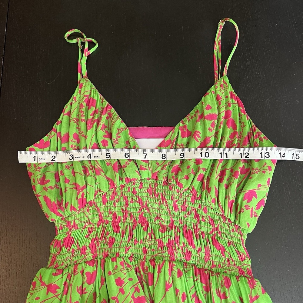 GILNER FARRAR Amelie Maxi Dress Sz S Green Pink Floral Print Smocked Waist *READ - Picture 10 of 12